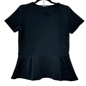 Ssoulm Black Peplum Short Sleeve Top – Women’s Sz Large